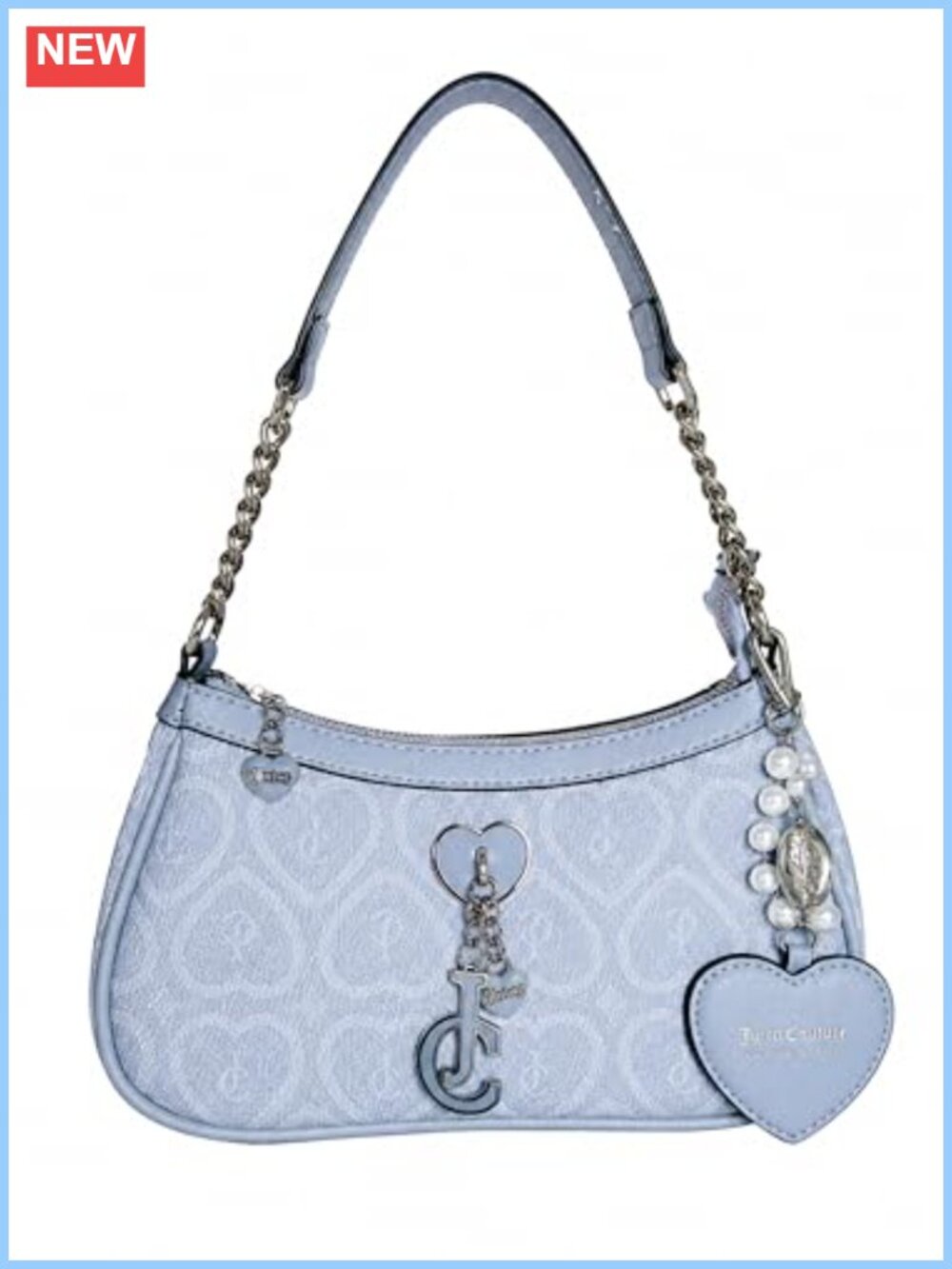 Heart Print Shoulder Bag with Charm, Coin Pouch & Pearl Keychain